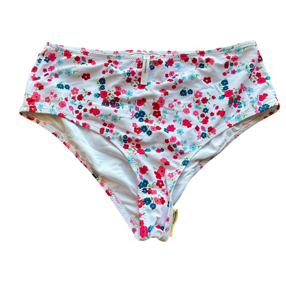 Beachsissi‎ Womens Floral High Waisted Bikini Bottoms White Pink Blue Large